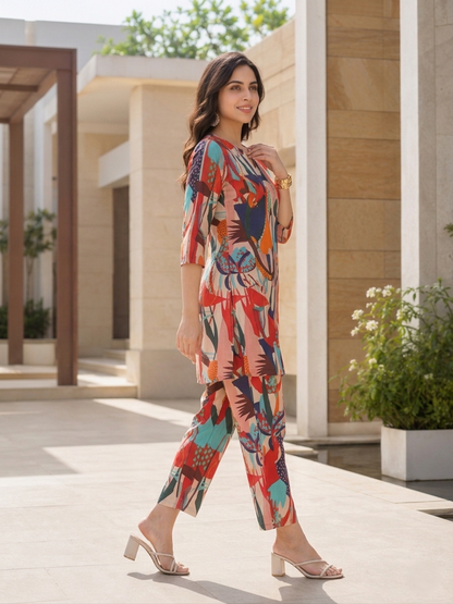 Rayon Blend Floral Printed Casual Stylish Daily Co-Ord Set