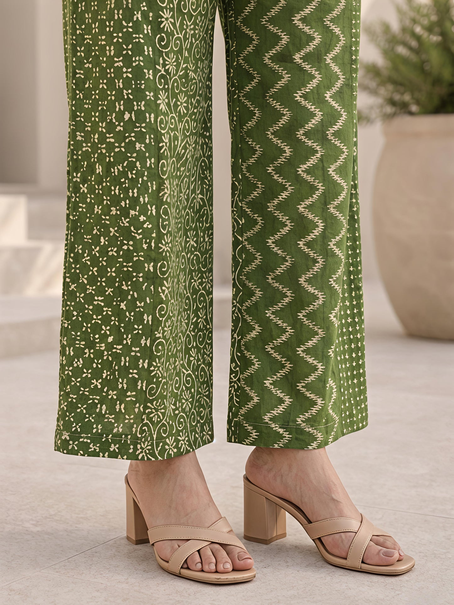 Green Printed Polyester Floral Round Neck Casual Co-Ord Set