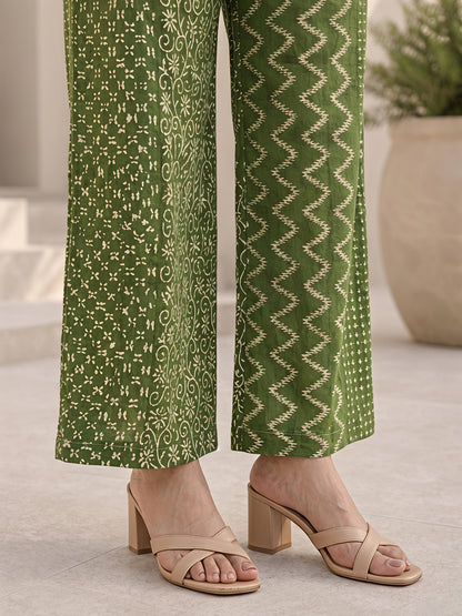 Green Printed Polyester Floral Round Neck Casual Co-Ord Set
