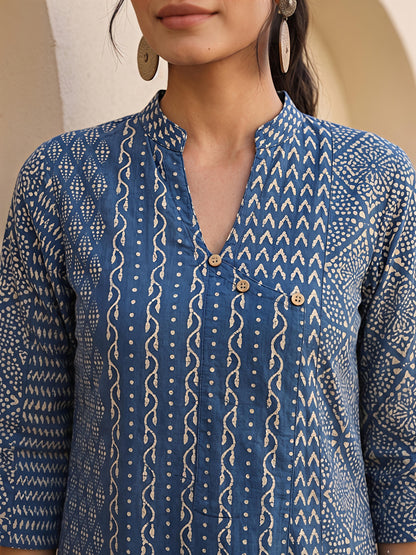 Blue Printed Polyester Floral Round Neck Casual Co-Ord Set