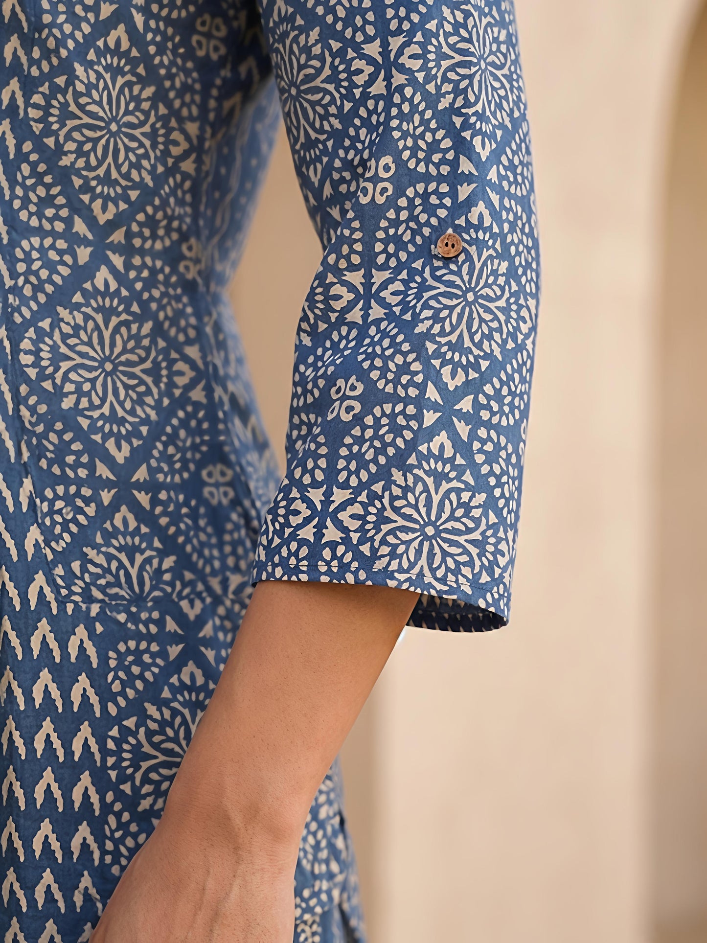 Blue Printed Polyester Floral Round Neck Casual Co-Ord Set
