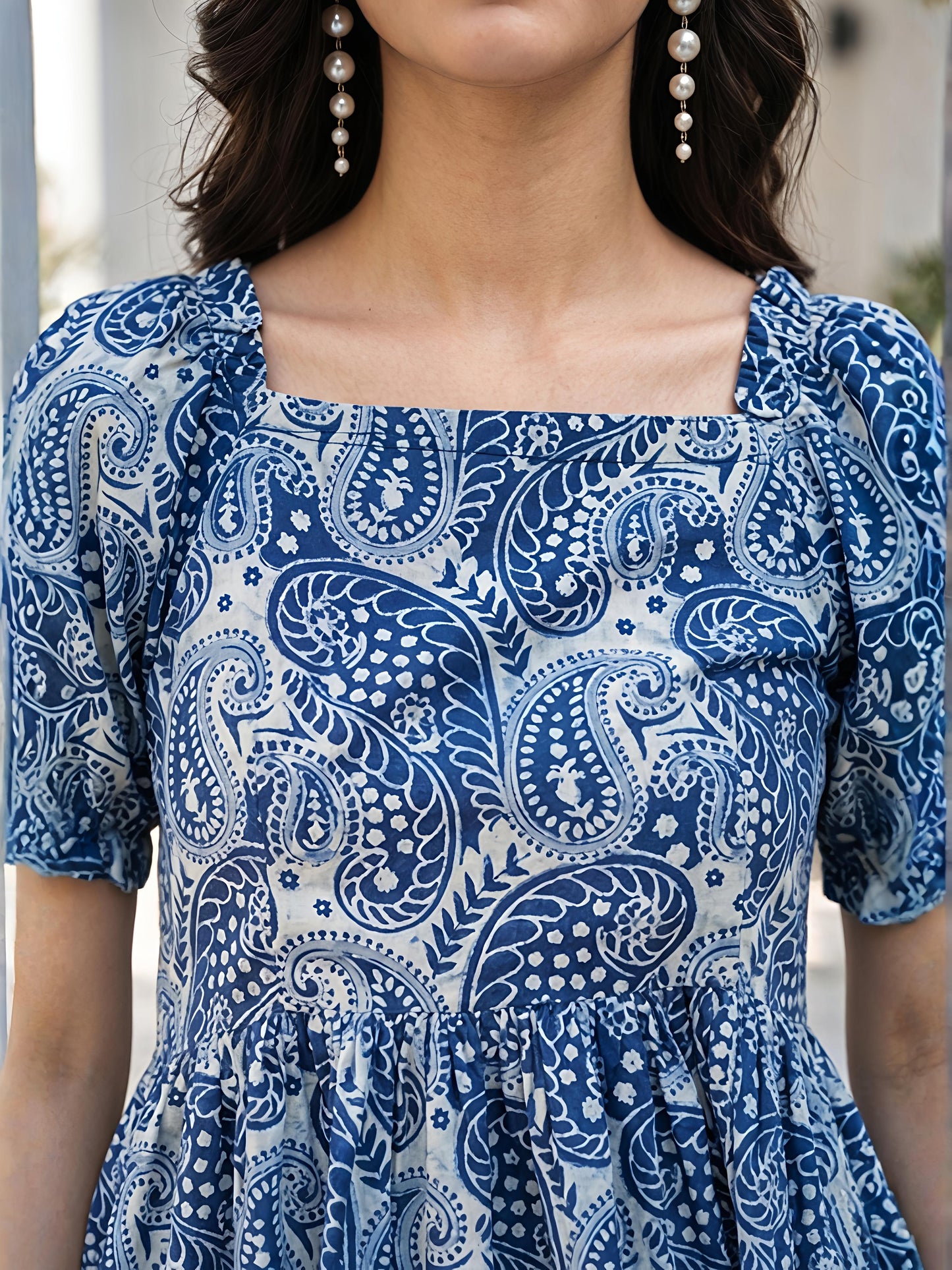Blue Printed Polyester Paisley Round Neck Casual Co-Ord Set