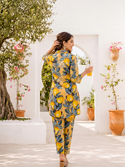 Yellow Printed Floral Polyester Casual Stylish Co-Ord Set