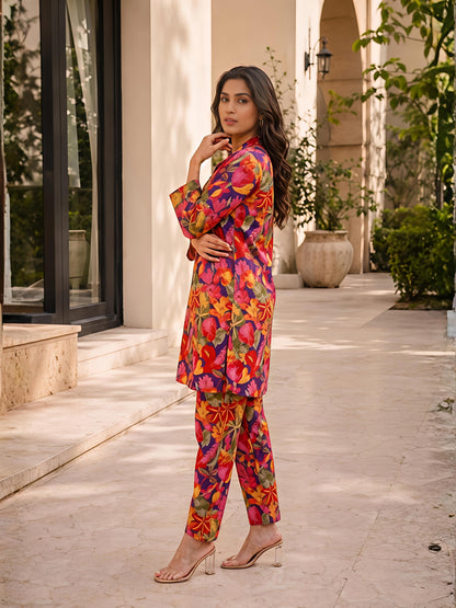 Multicolor Printed Polyester Floral Casual Stylish Co-Ord Set