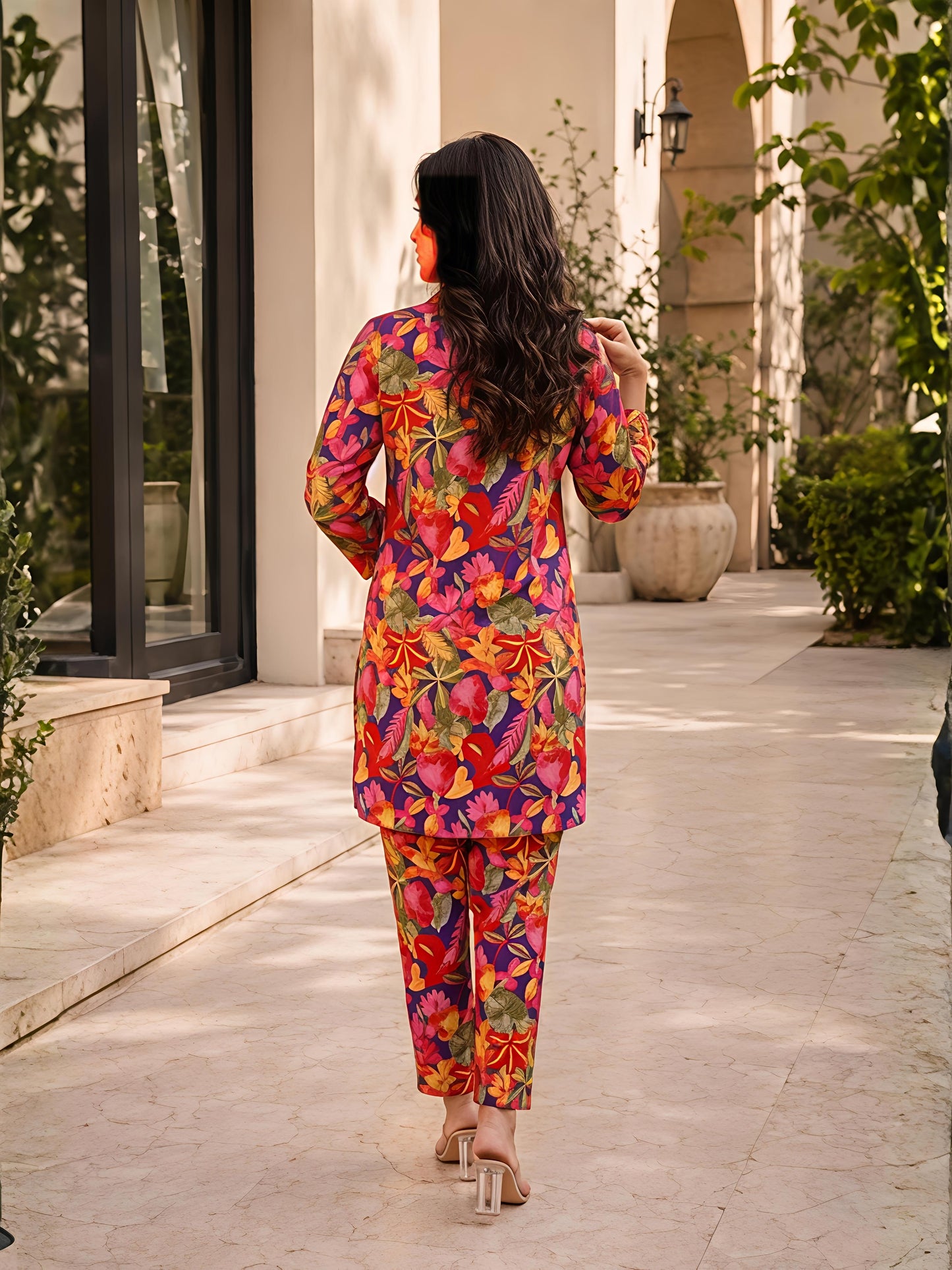 Multicolor Printed Polyester Floral Casual Stylish Co-Ord Set