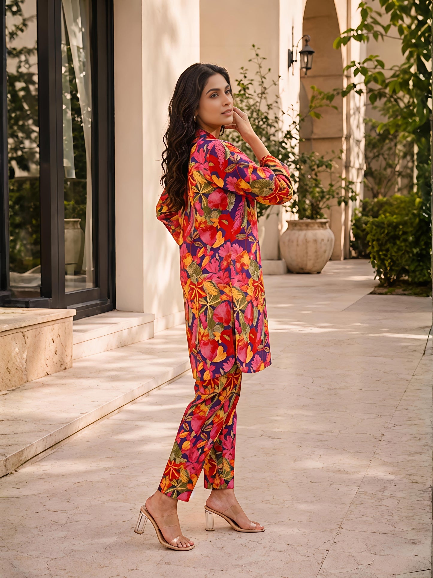 Multicolor Printed Polyester Floral Casual Stylish Co-Ord Set