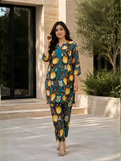 Multicolor Printed Floral Polyester Casual Stylish Co-Ord Set
