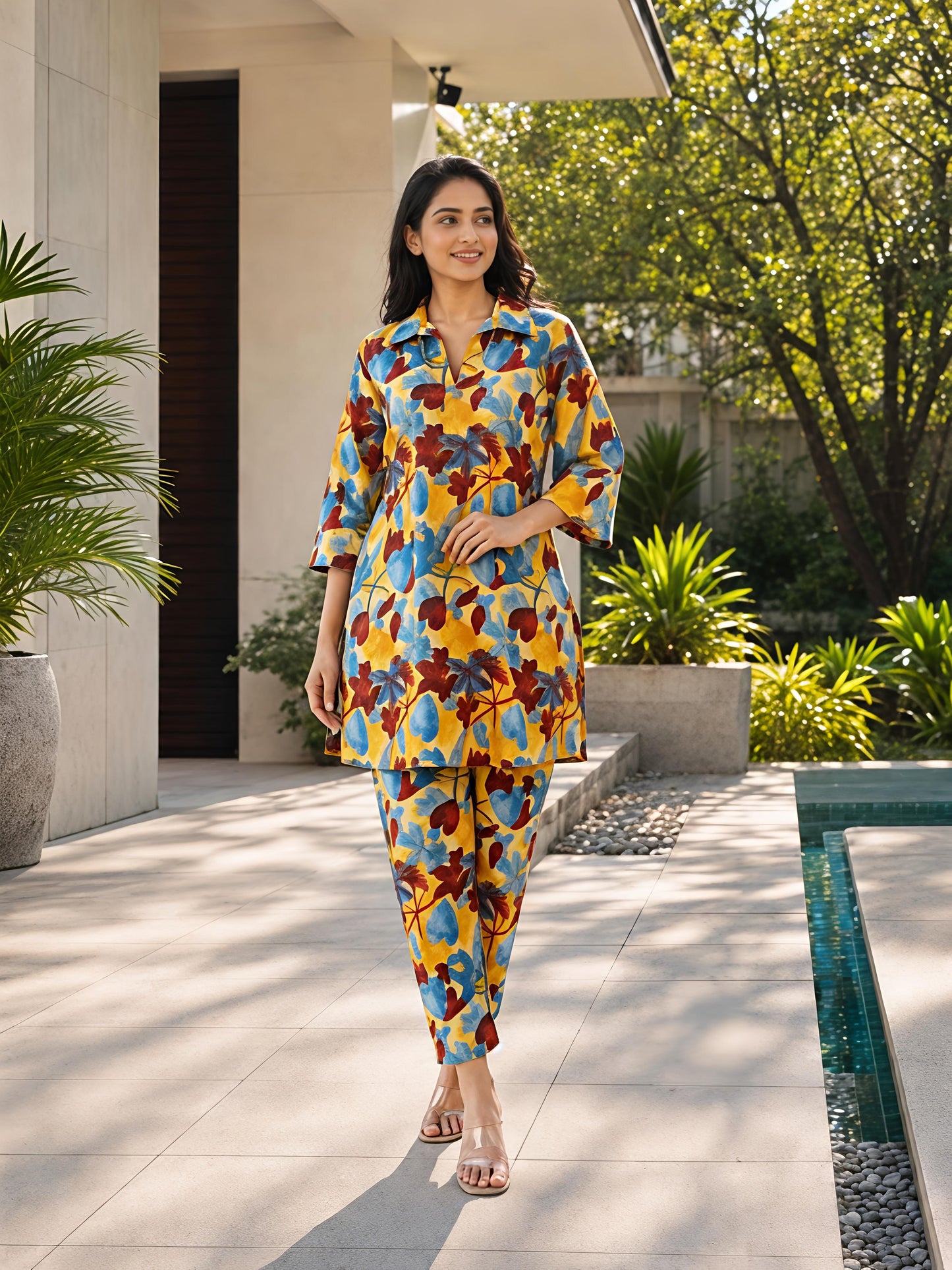 Multicolor Printed Floral Polyester Casual Stylish Co-Ord Set