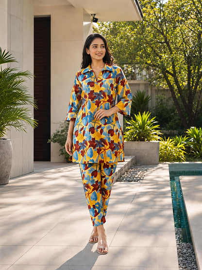 Multicolor Printed Floral Polyester Casual Stylish Co-Ord Set