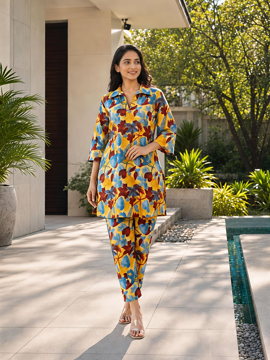 Multicolor Printed Floral Polyester Casual Stylish Co-Ord Set