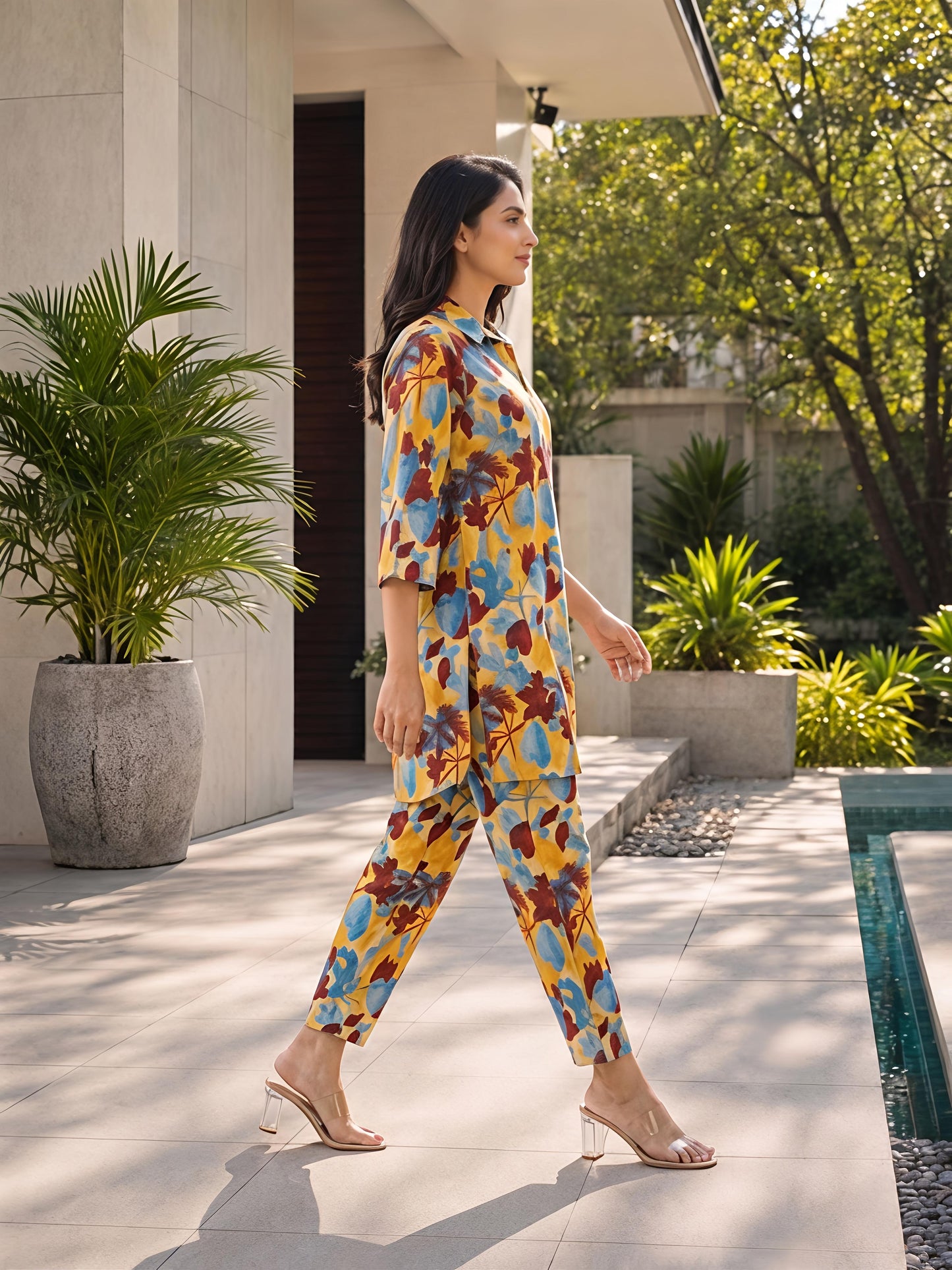 Multicolor Printed Floral Polyester Casual Stylish Co-Ord Set