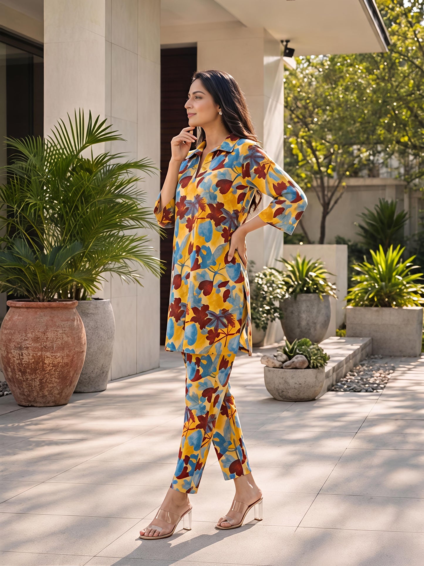 Multicolor Printed Floral Polyester Casual Stylish Co-Ord Set
