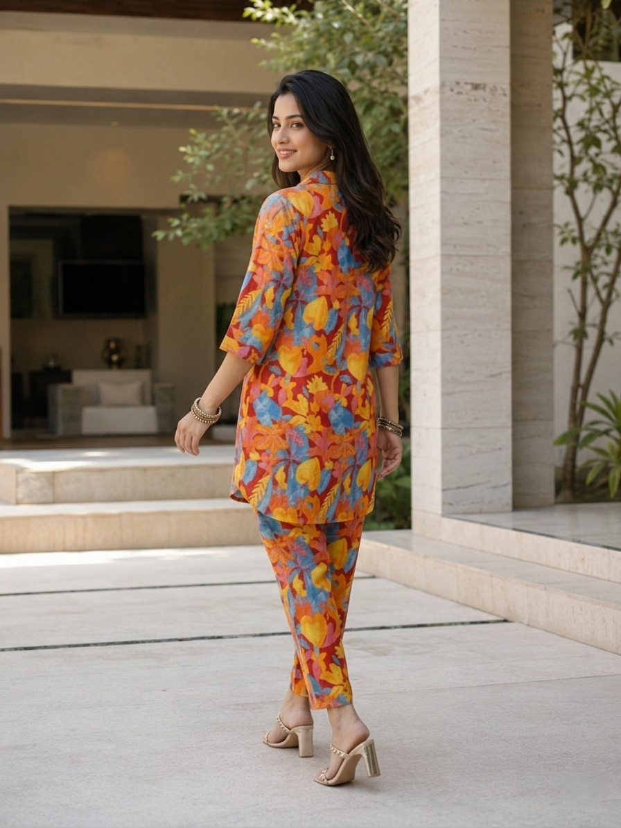 Multicolor Printed Floral Polyester Casual Stylish Co-Ord Set