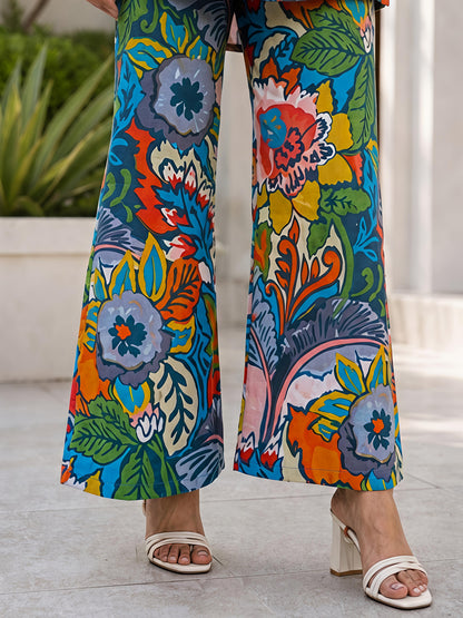 Green Floral Printed Polyester Casual Stylish Co-Ord Set
