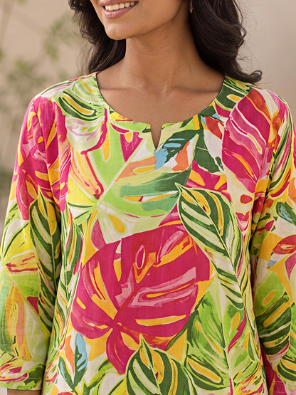 Green Floral Printed Polyester Casual Stylish Daily Co-Ord Set