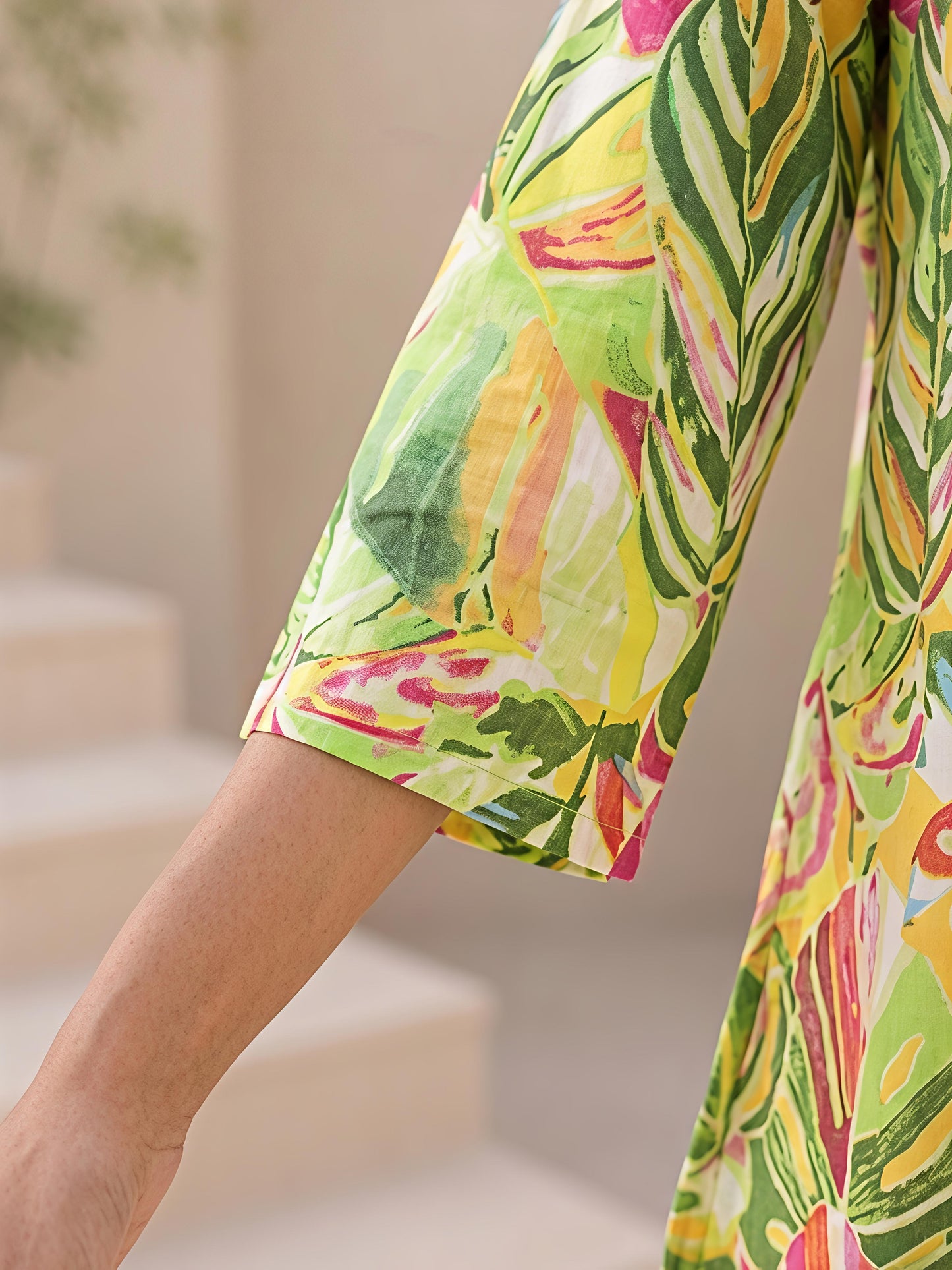 Green Floral Printed Polyester Casual Stylish Daily Co-Ord Set