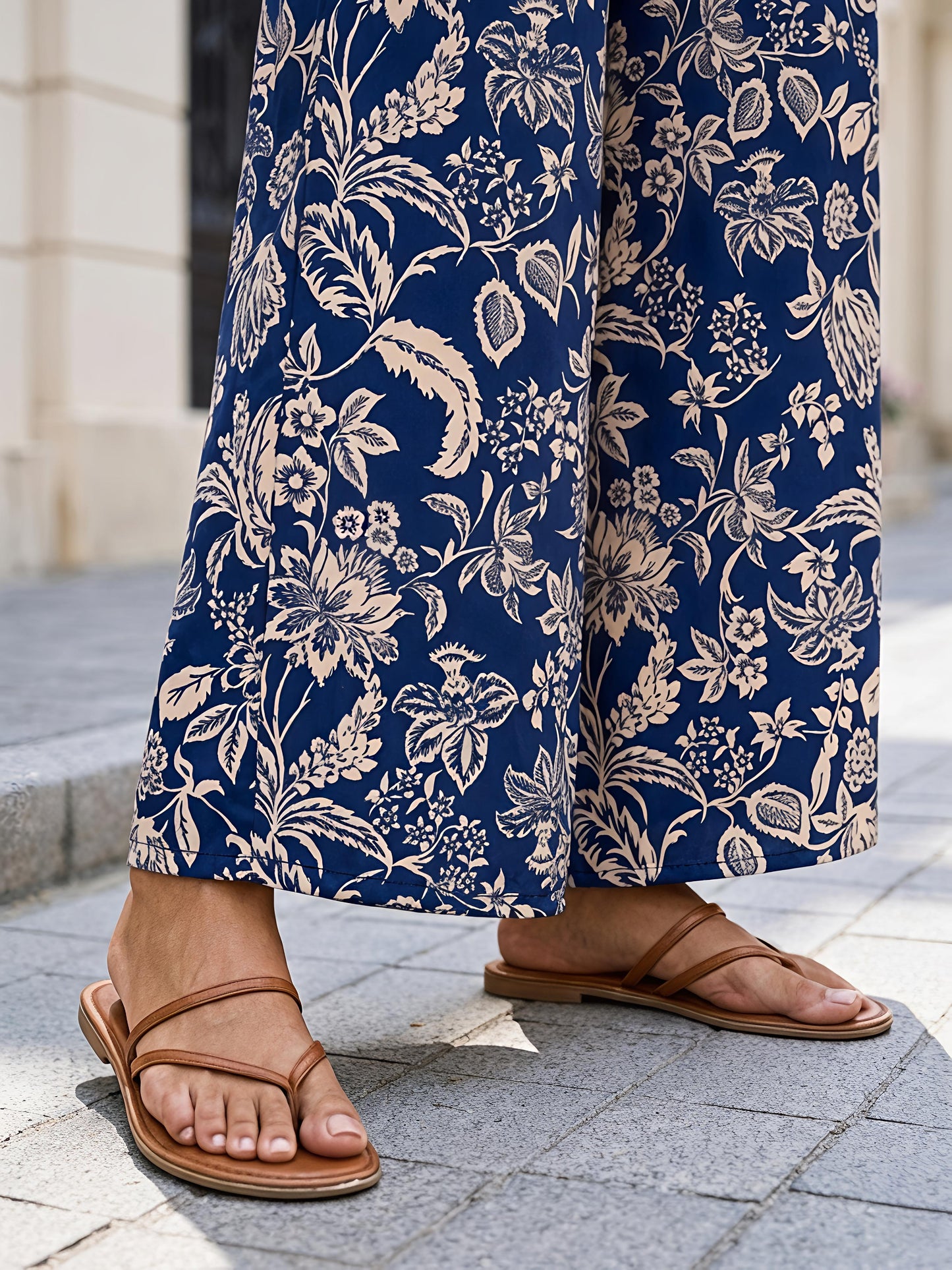 Navy Blue Printed Polyester Off Shoulder Ruffle Co-Ord Set