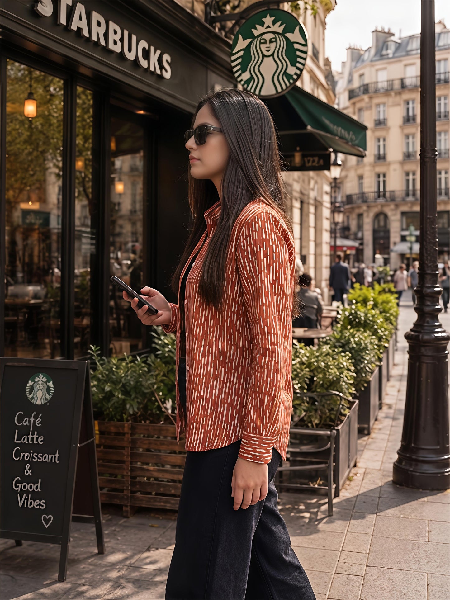 Brown Printed Abstract Button Down Long Sleeve Casual Shirt