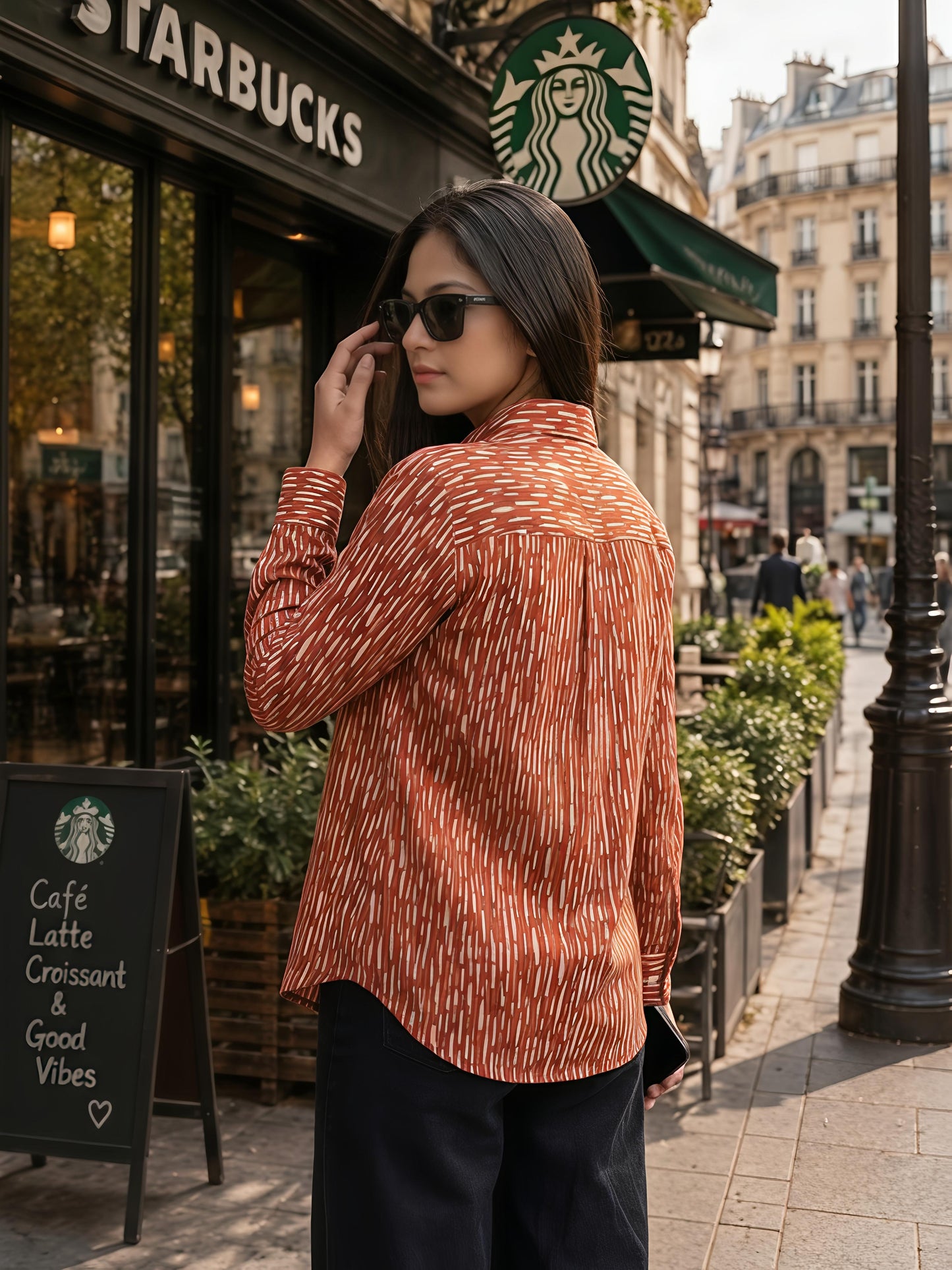 Brown Printed Abstract Button Down Long Sleeve Casual Shirt