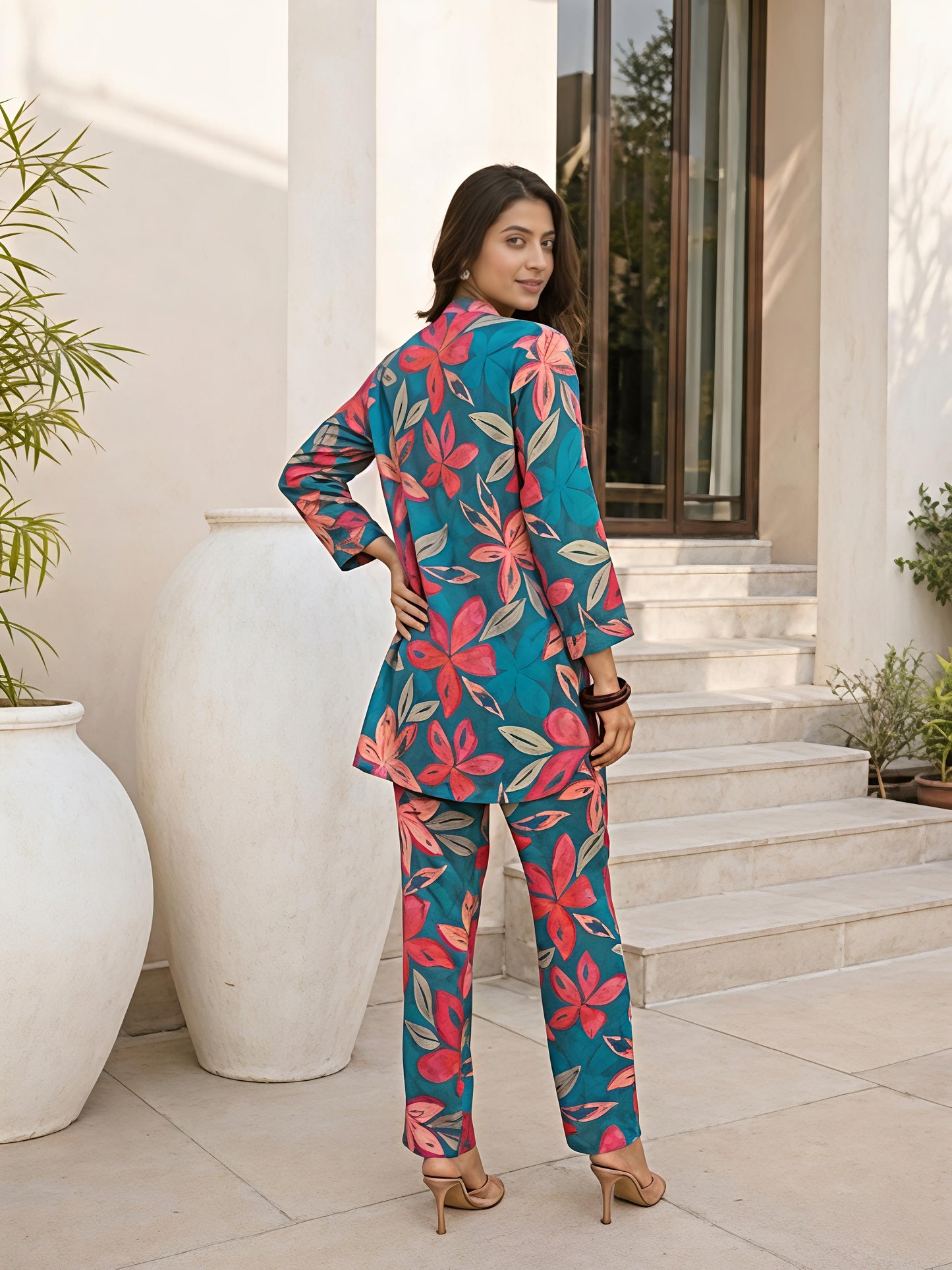Teal Printed Rayon Blend Casual Stylish Fashion Co-Ord Set