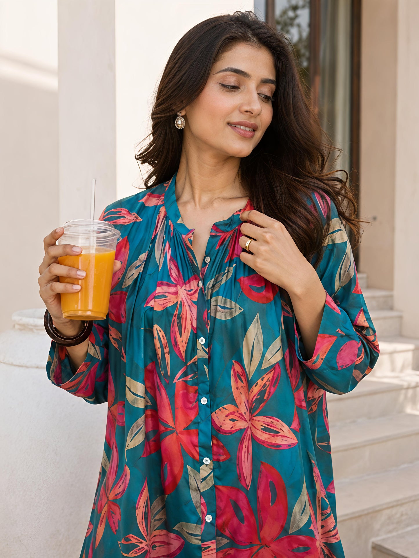 Teal Printed Rayon Blend Casual Stylish Fashion Co-Ord Set