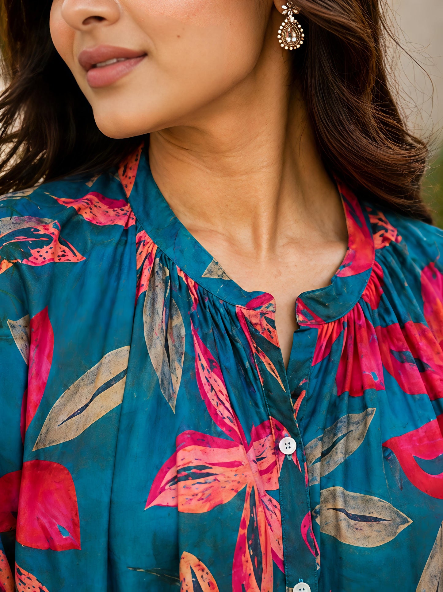 Teal Printed Rayon Blend Casual Stylish Fashion Co-Ord Set