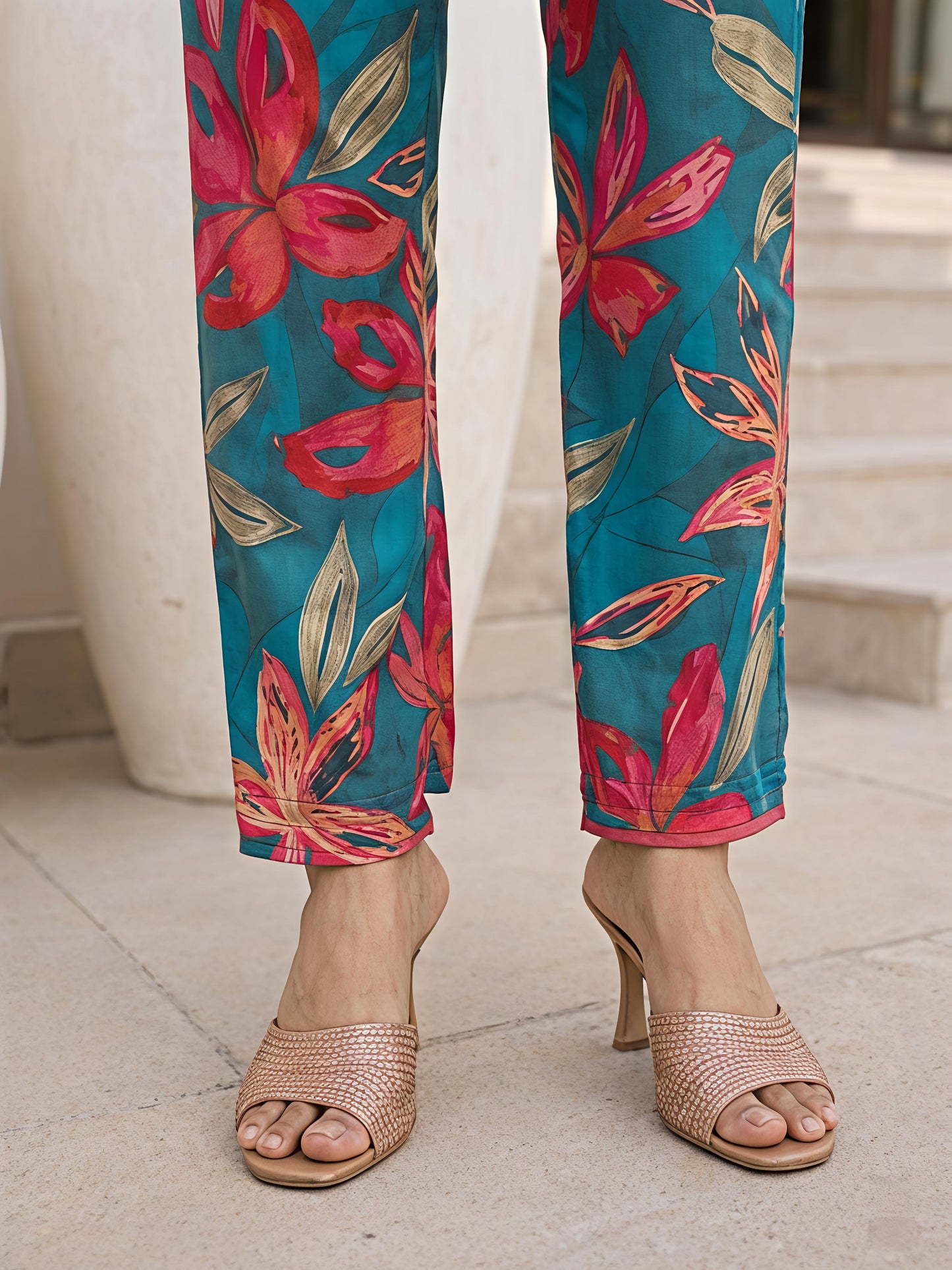 Teal Printed Rayon Blend Casual Stylish Fashion Co-Ord Set