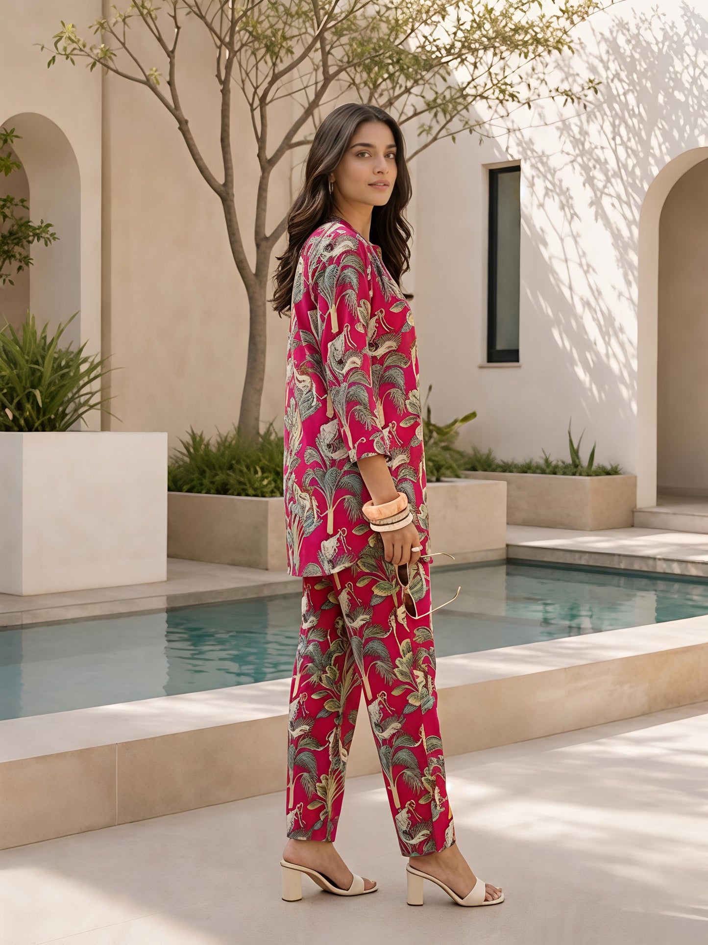 Maroon Printed Rayon Blend Casual Stylish Party Co-Ord Set