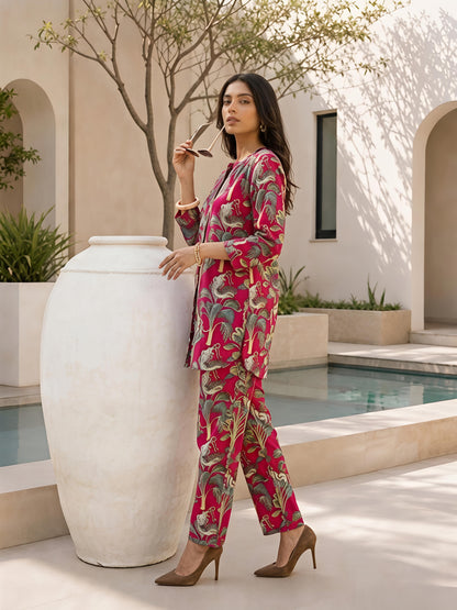 Maroon Printed Rayon Blend Casual Stylish Party Co-Ord Set