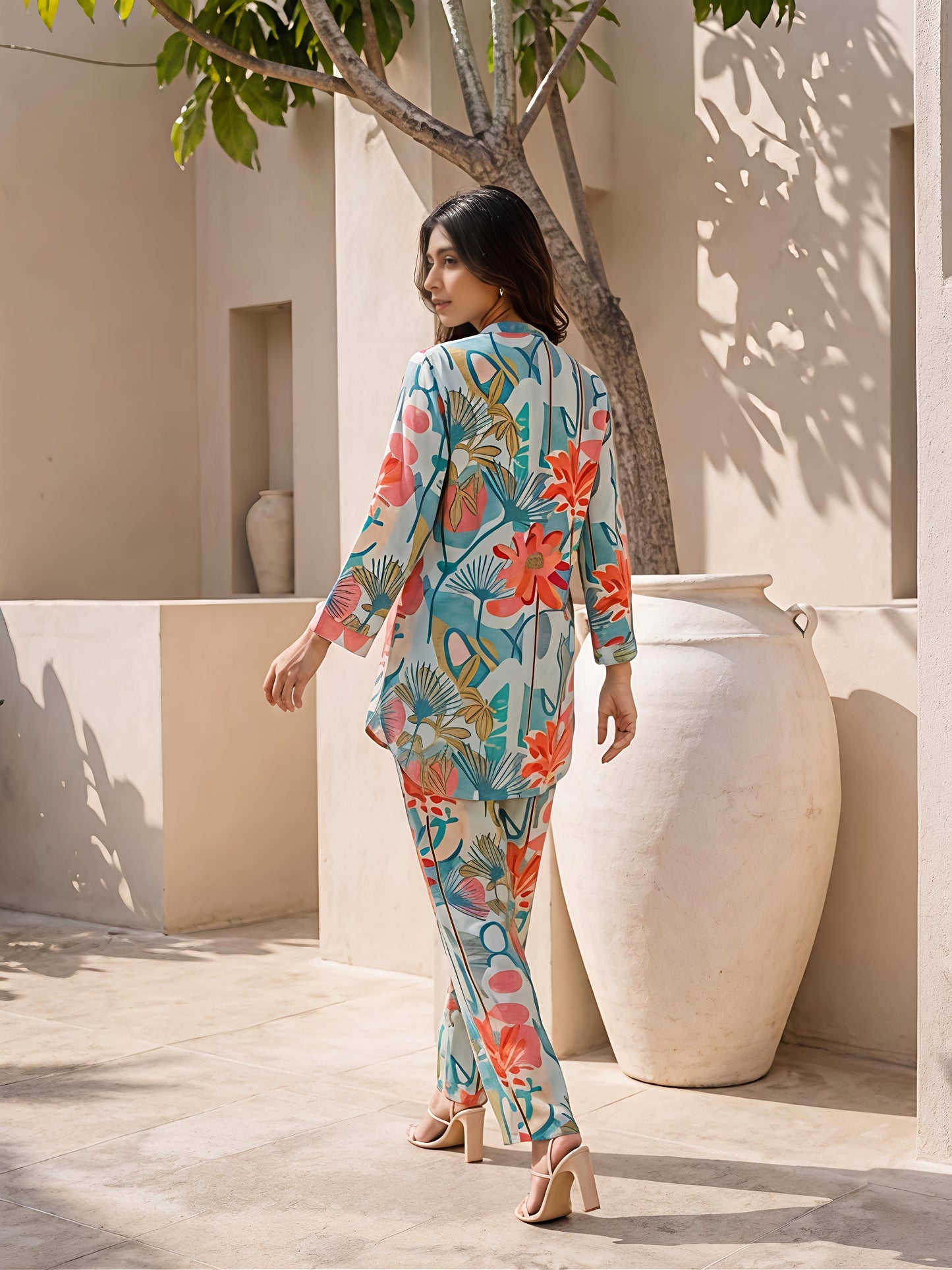 Sky Blue Printed Rayon Blend Casual Stylish Party Co-Ord Set