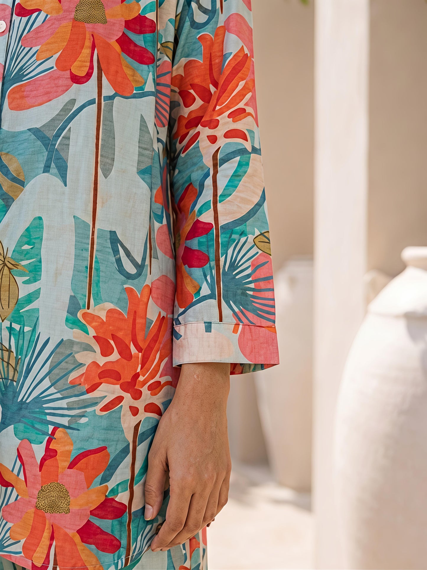 Sky Blue Printed Rayon Blend Casual Stylish Party Co-Ord Set