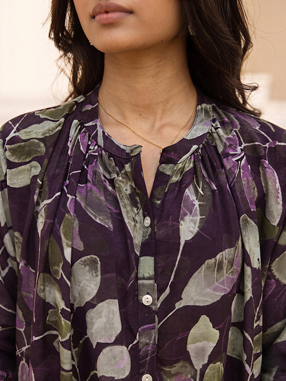Purple Printed Rayon Blend Casual Stylish Fashion Co-Ord Set