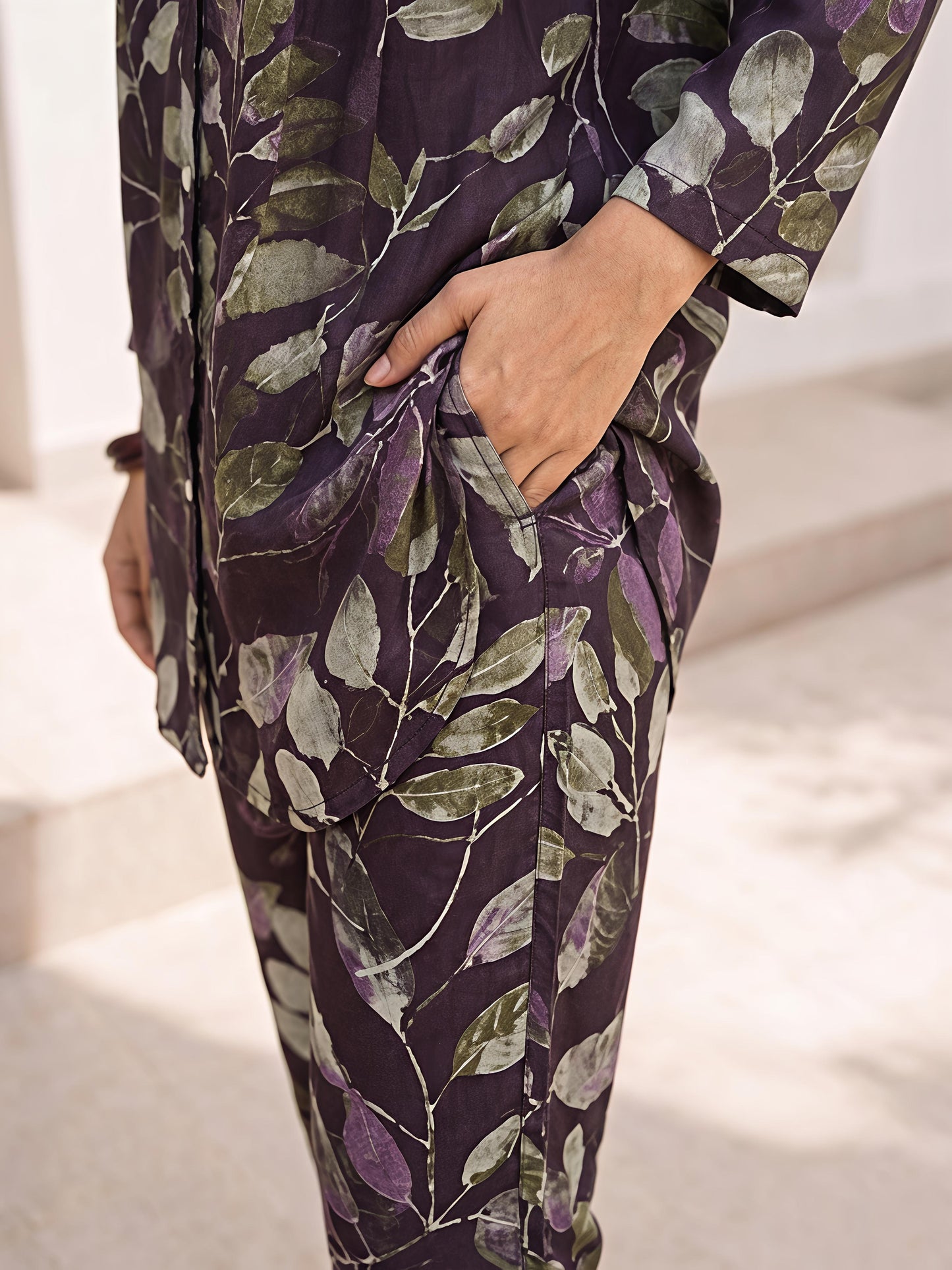 Purple Printed Rayon Blend Casual Stylish Fashion Co-Ord Set
