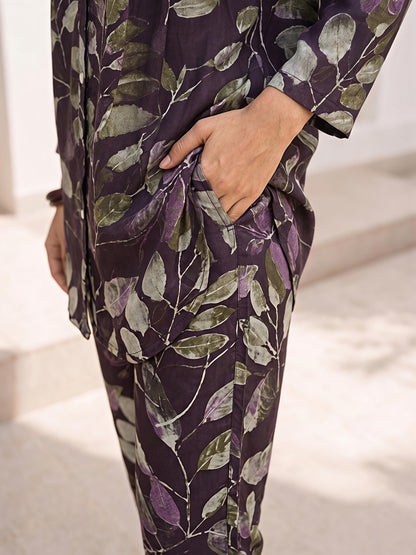 Purple Printed Rayon Blend Casual Stylish Fashion Co-Ord Set