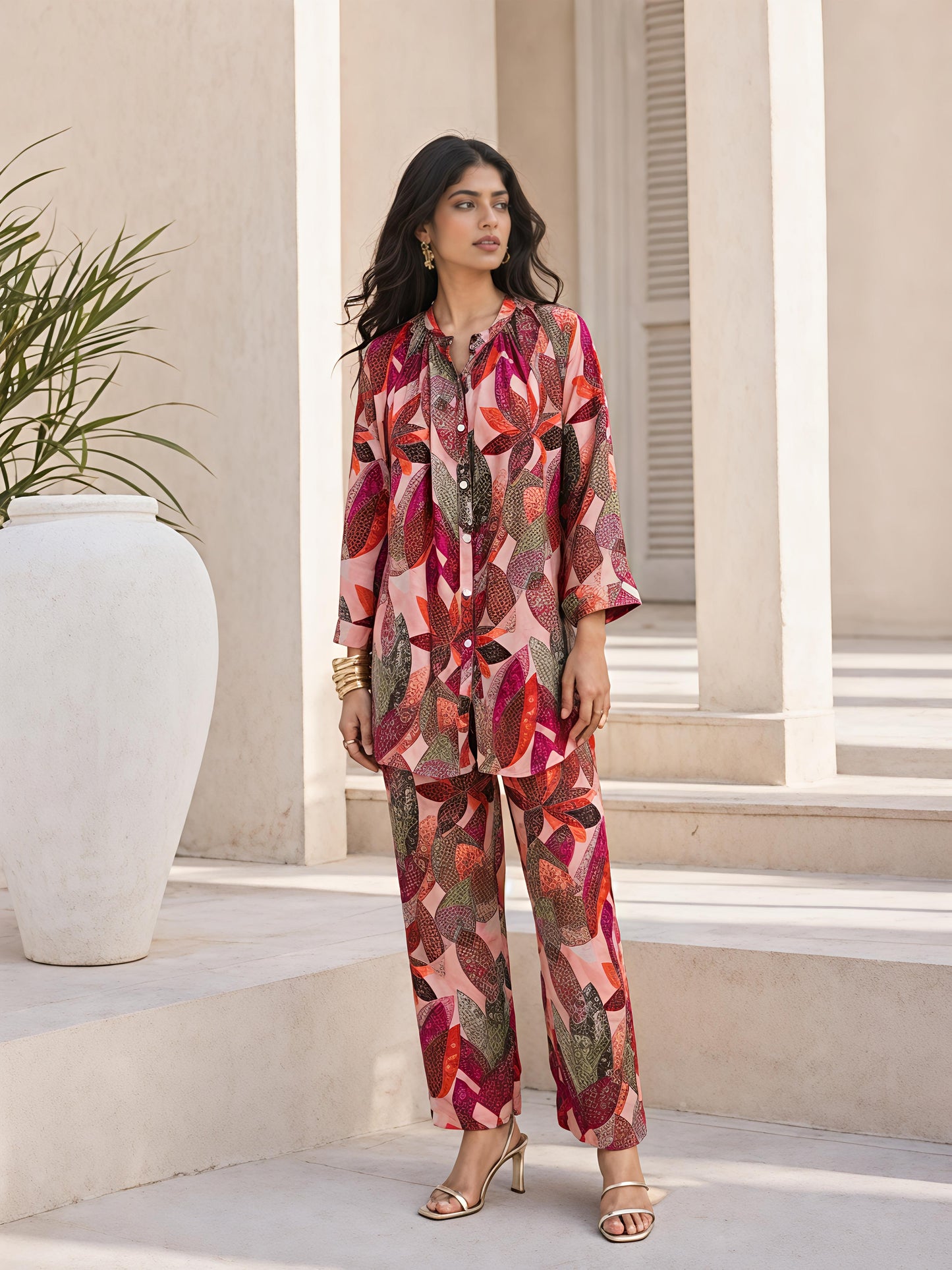 Multicolor Printed Rayon Blend Casual Stylish Fashion Co-Ord Set