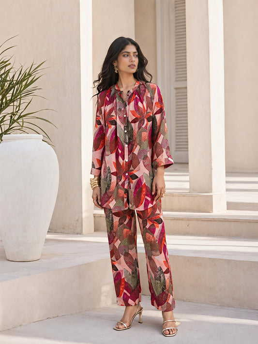 Multicolor Printed Rayon Blend Casual Stylish Fashion Co-Ord Set