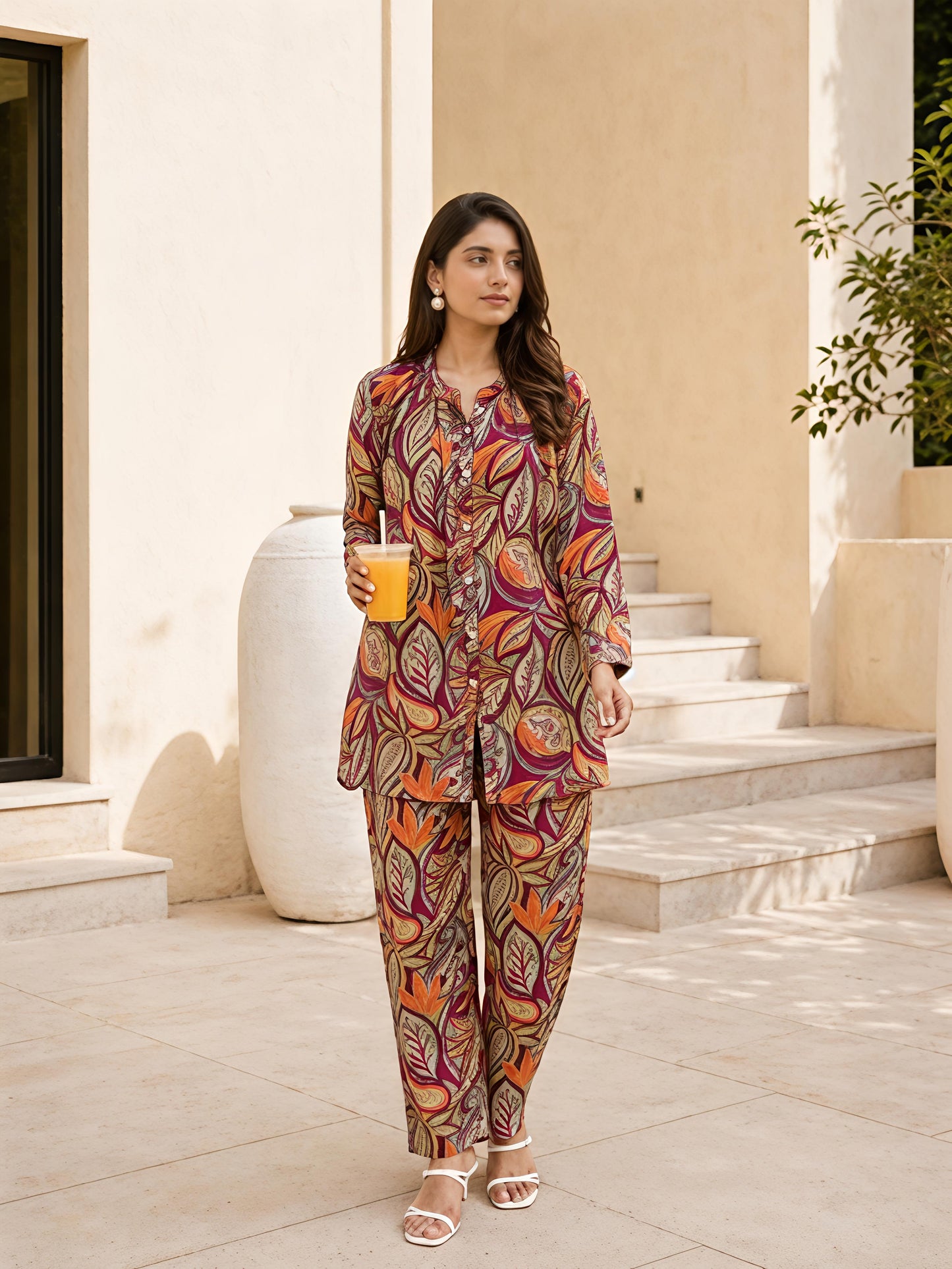 Multicolor Printed Rayon Blend Casual Stylish Fashion Co-Ord Set