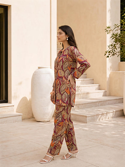 Multicolor Printed Rayon Blend Casual Stylish Fashion Co-Ord Set