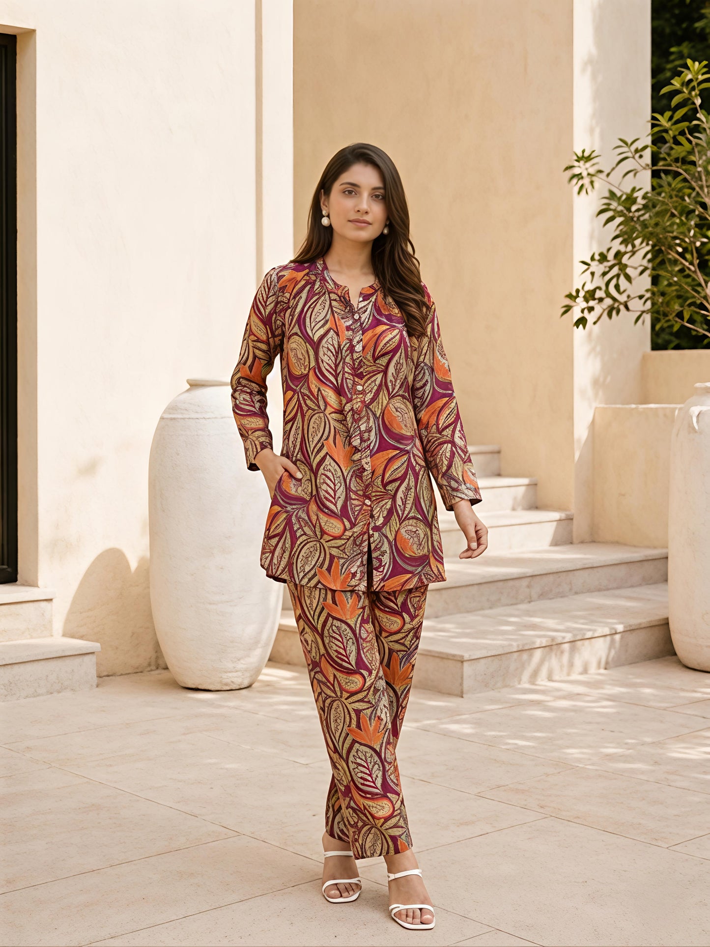 Multicolor Printed Rayon Blend Casual Stylish Fashion Co-Ord Set