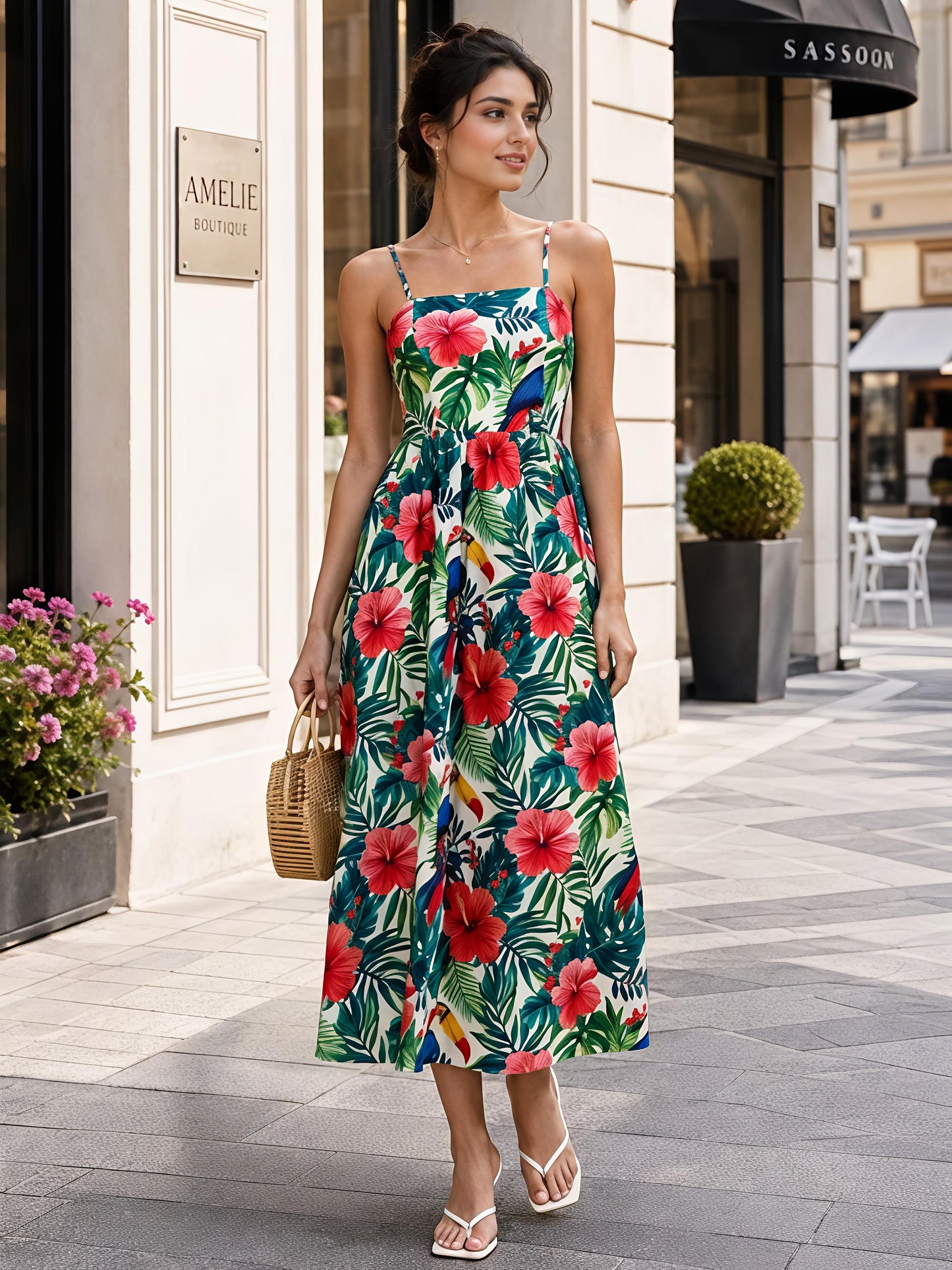 Green Floral Maxi Dress Sleeveless Boho Summer Vacation Outfit