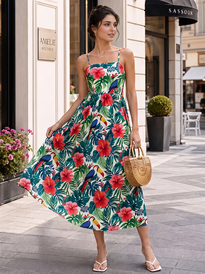 Green Floral Maxi Dress Sleeveless Boho Summer Vacation Outfit
