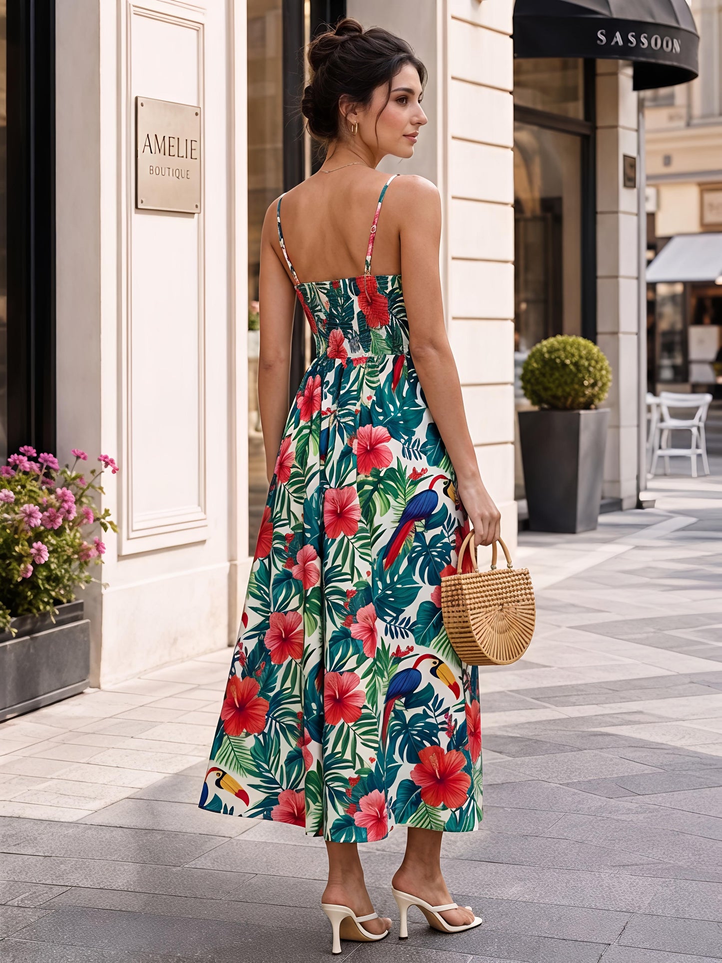 Green Floral Maxi Dress Sleeveless Boho Summer Vacation Outfit