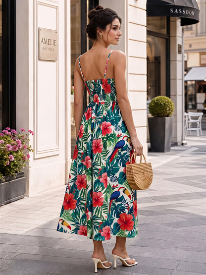 Green Floral Maxi Dress Sleeveless Boho Summer Vacation Outfit