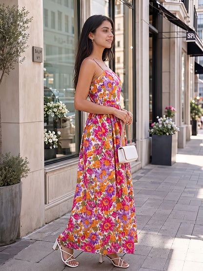 Multicolor Floral Maxi Dress Sleeveless Boho Summer Dress