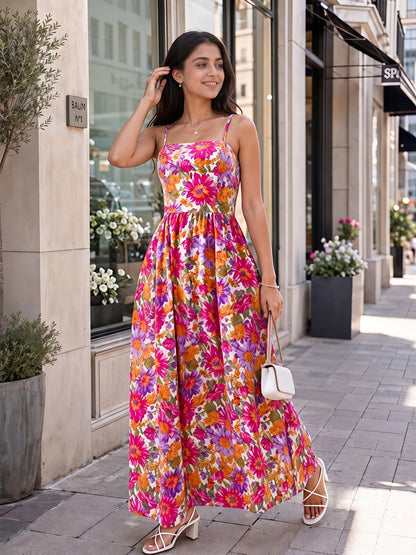 Multicolor Floral Maxi Dress Sleeveless Boho Summer Dress