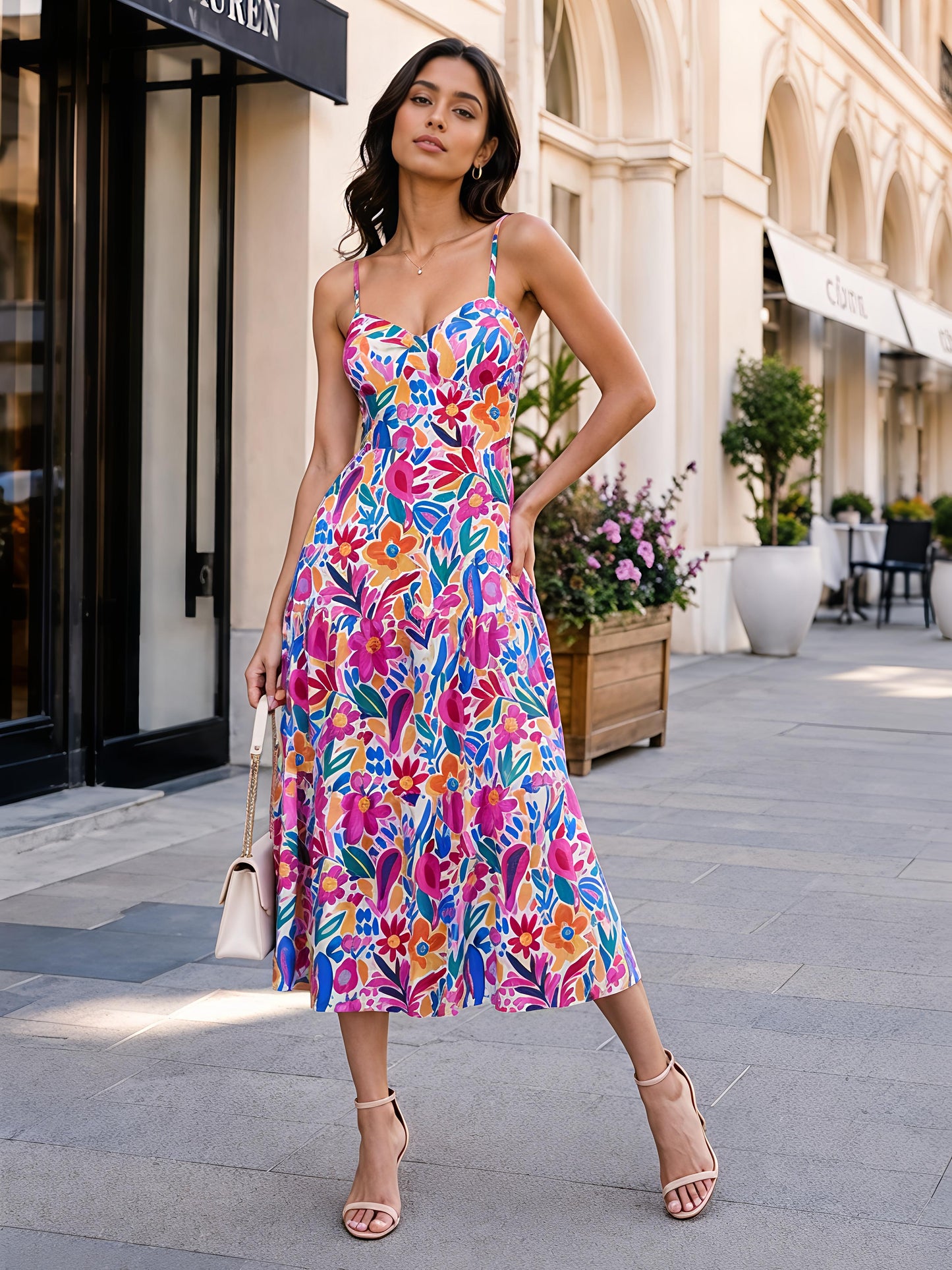 Pink Floral Maxi Dress Sleeveless Boho Summer Vacation Outfit