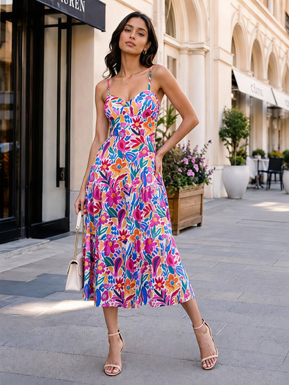 Pink Floral Maxi Dress Sleeveless Boho Summer Vacation Outfit