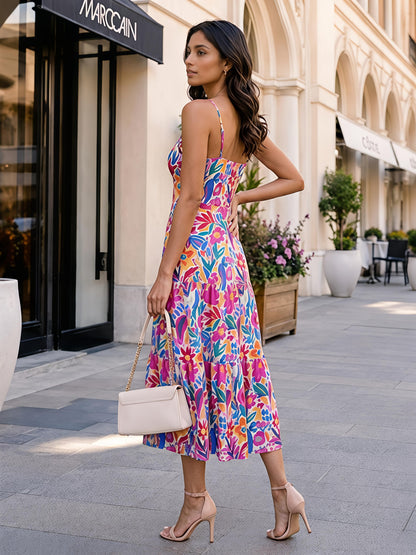 Pink Floral Maxi Dress Sleeveless Boho Summer Vacation Outfit