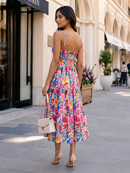 Pink Floral Maxi Dress Sleeveless Boho Summer Vacation Outfit