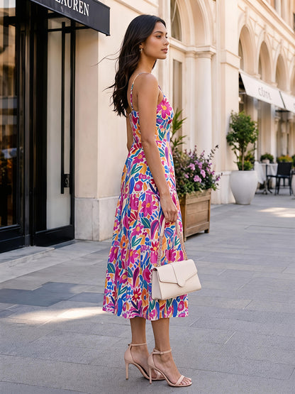Pink Floral Maxi Dress Sleeveless Boho Summer Vacation Outfit